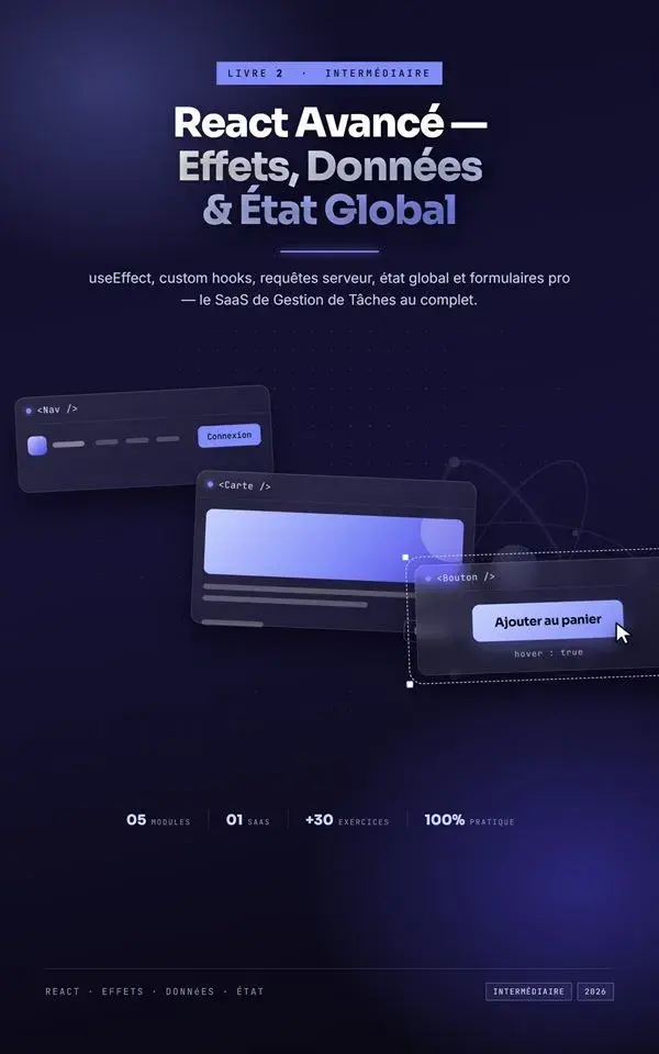 Couverture React Avancé : Effets, Données & État Global